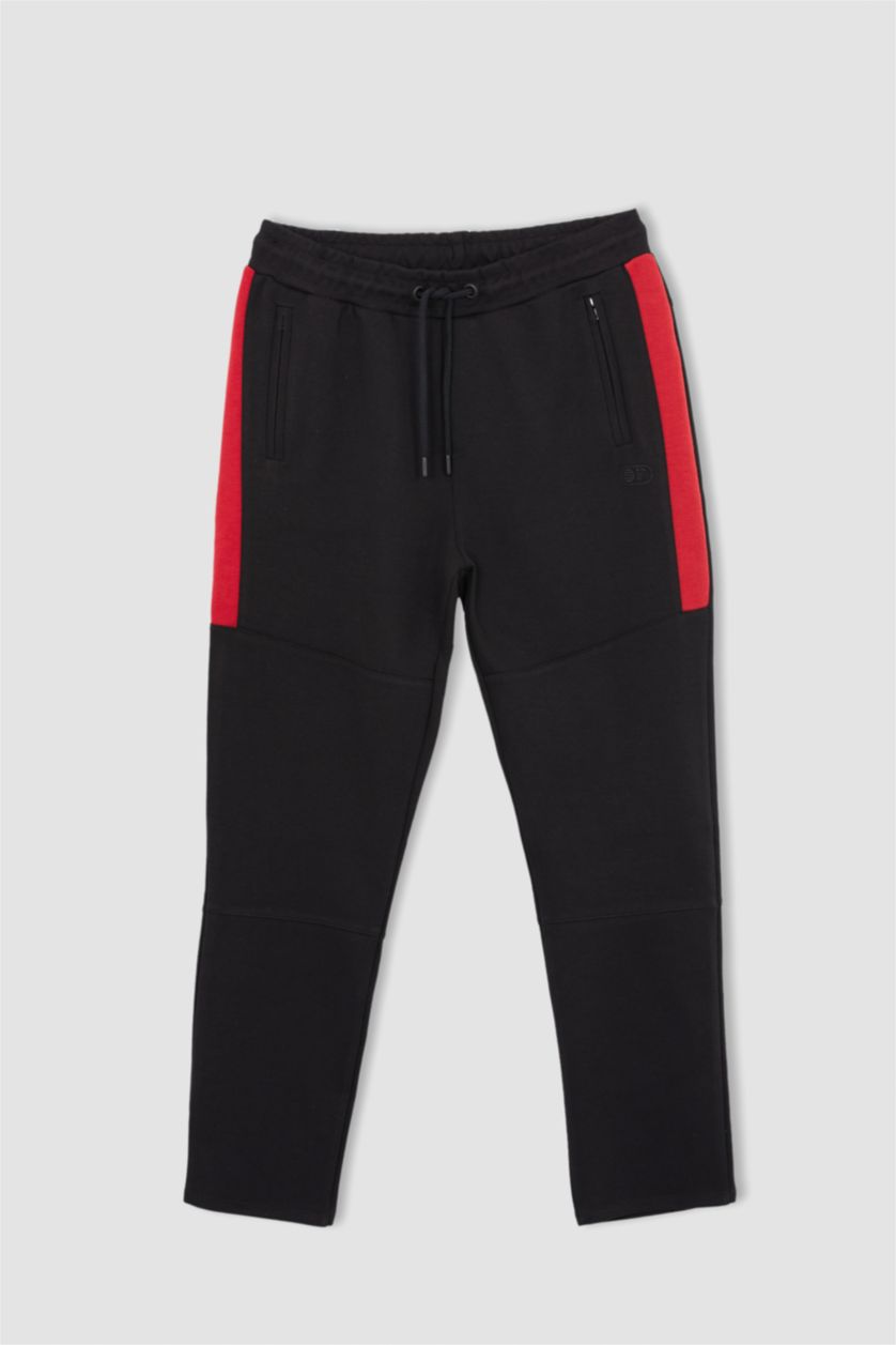 HOMME Noir Pantalon De Survêtement Coupe Slim Avec Poche Zippée