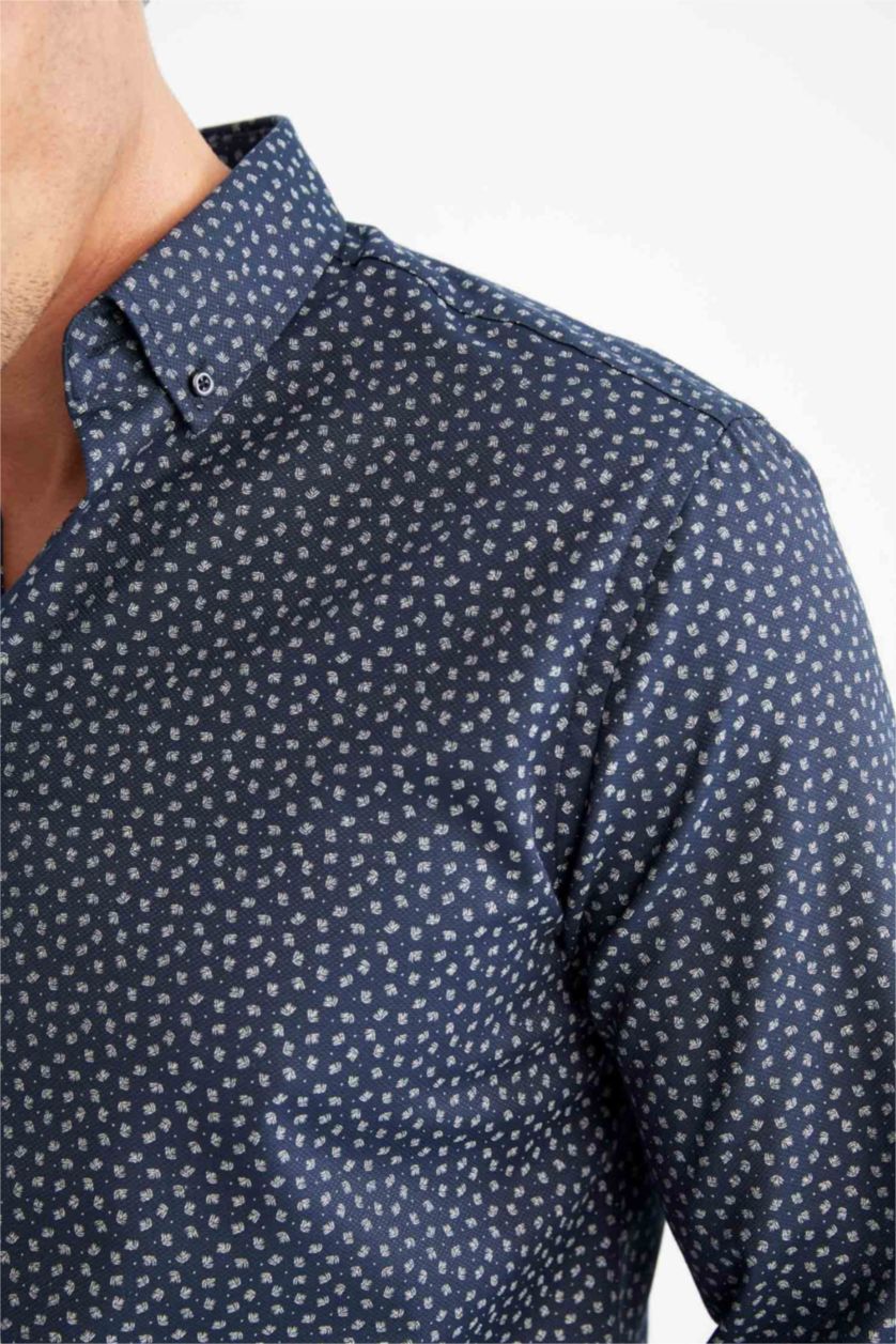 Мужчины Синий Рубашка приталенного кроя с длинным рукавом