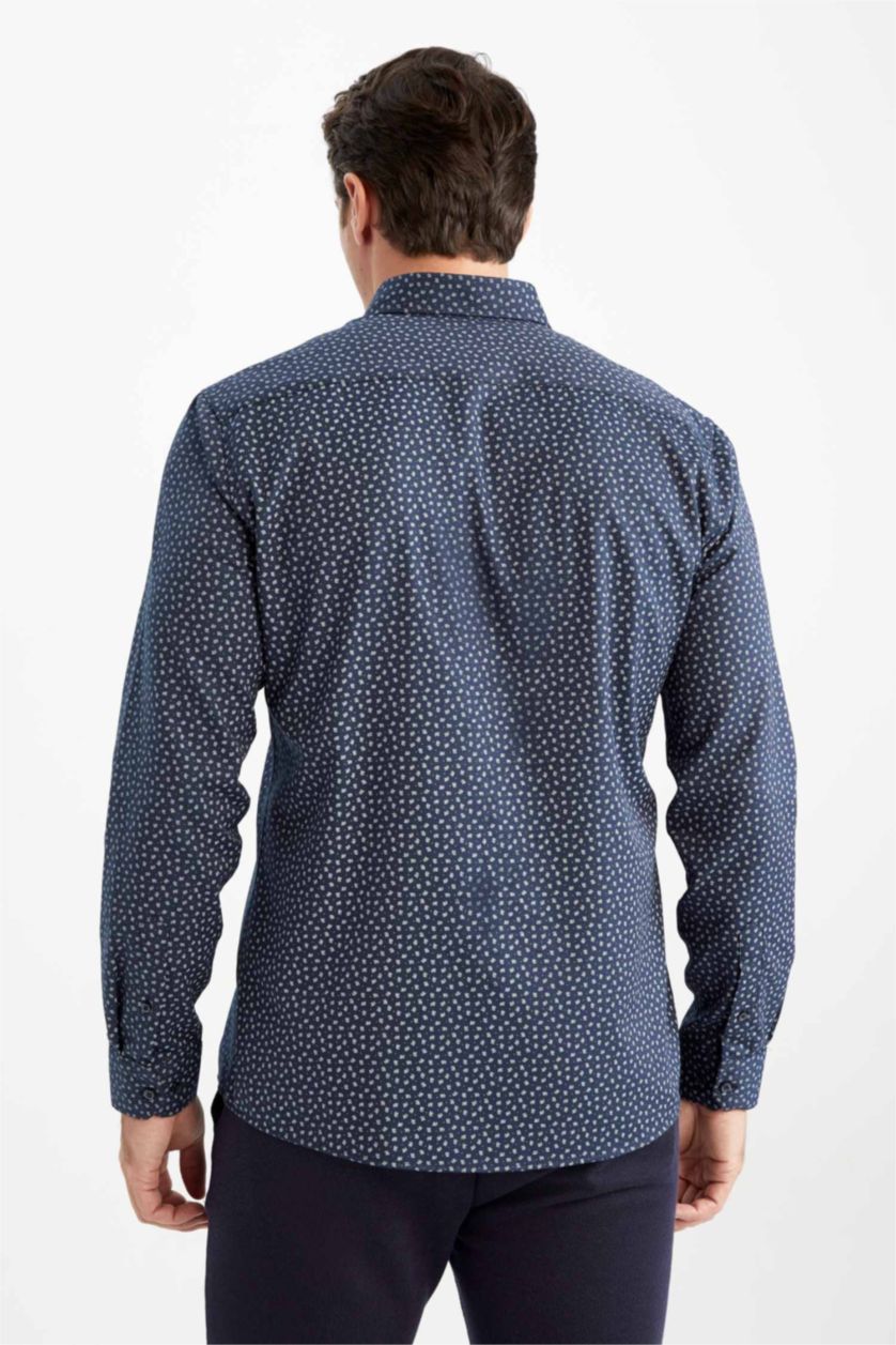 Мужчины Синий Рубашка приталенного кроя с длинным рукавом