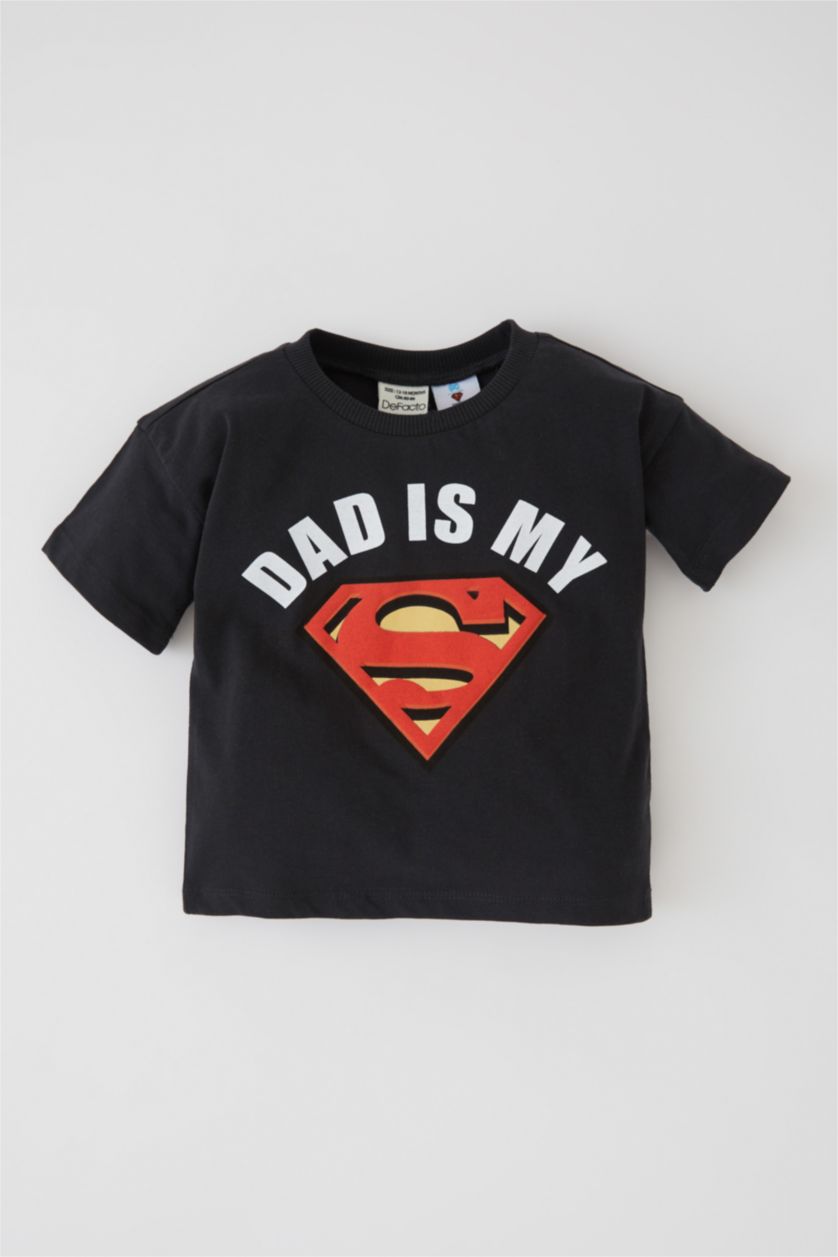 BABY BOY Black Baby Boy Superman Licensed Regular Fit Crew Neck Combed Short Sleeve T-Shirt