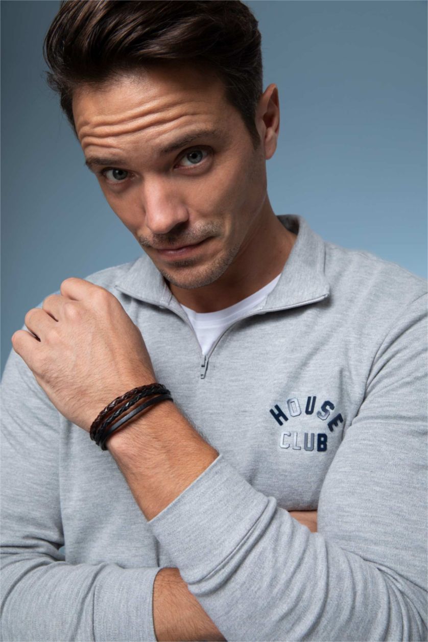 HOMME Gris Sweat Col Montant Demi-Zip Coupe Moderne