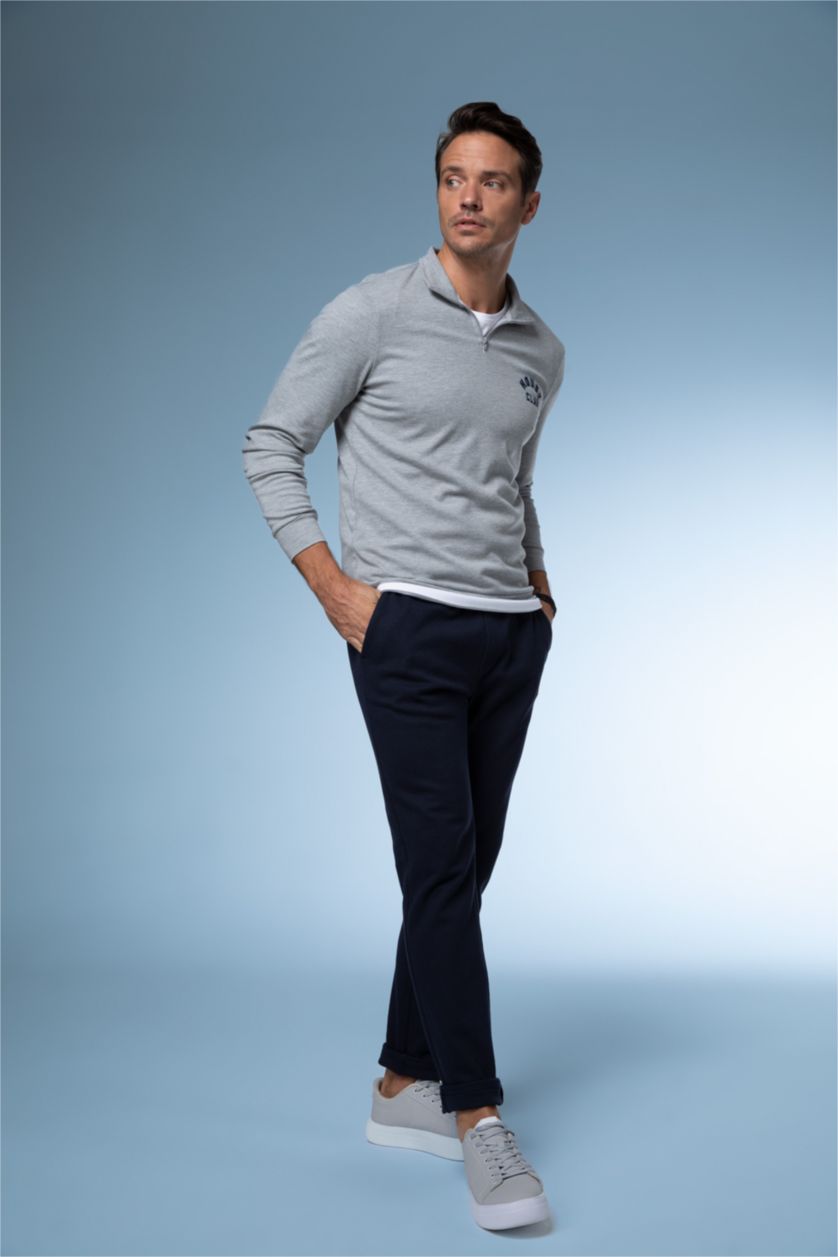 HOMME Gris Sweat Col Montant Demi-Zip Coupe Moderne