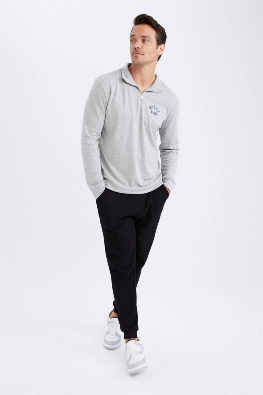 HOMME Gris Sweat Col Montant Demi-Zip Coupe Moderne