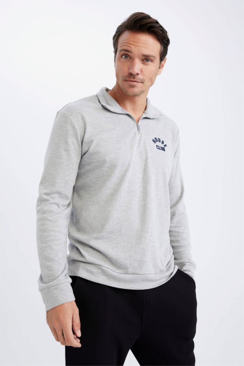 HOMME Gris Sweat Col Montant Demi-Zip Coupe Moderne
