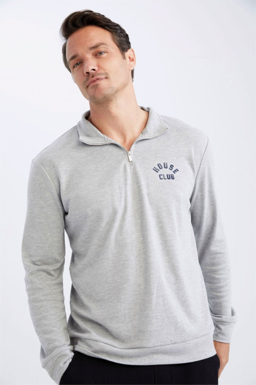 HOMME Gris Sweat Col Montant Demi-Zip Coupe Moderne