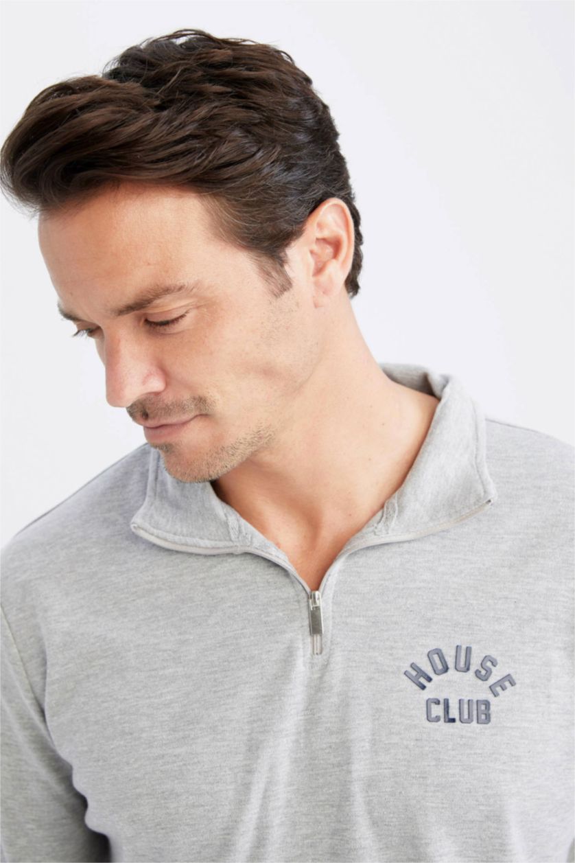 HOMME Gris Sweat Col Montant Demi-Zip Coupe Moderne