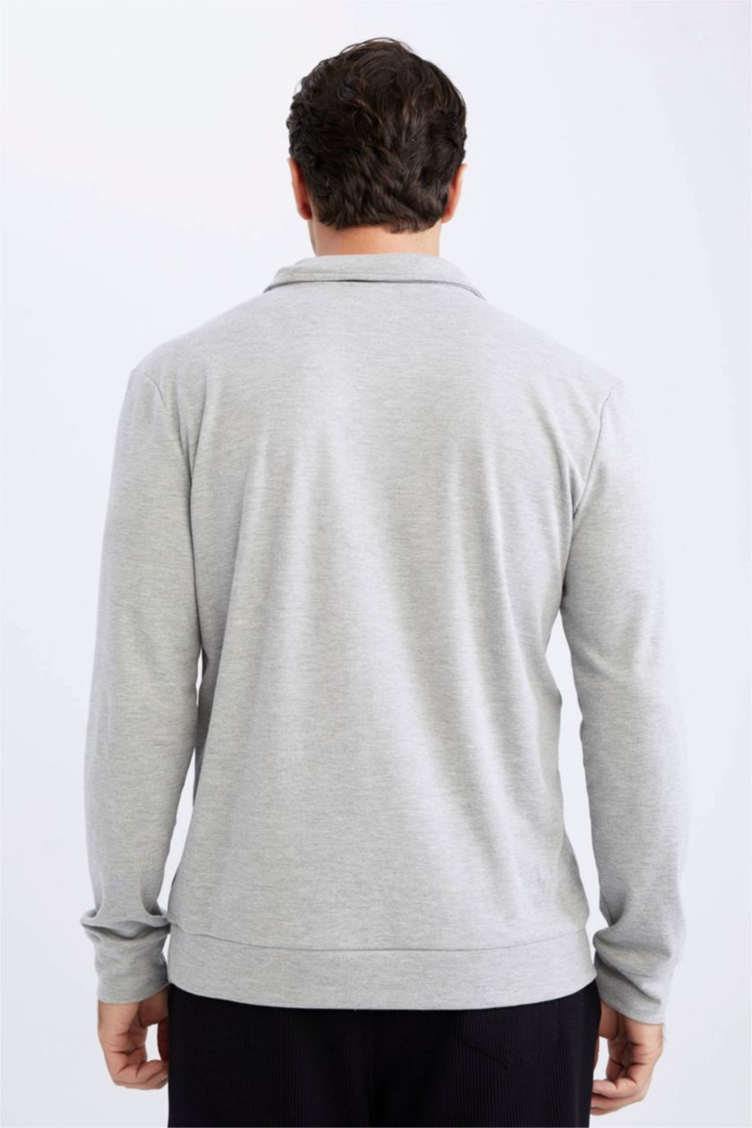 HOMME Gris Sweat Col Montant Demi-Zip Coupe Moderne
