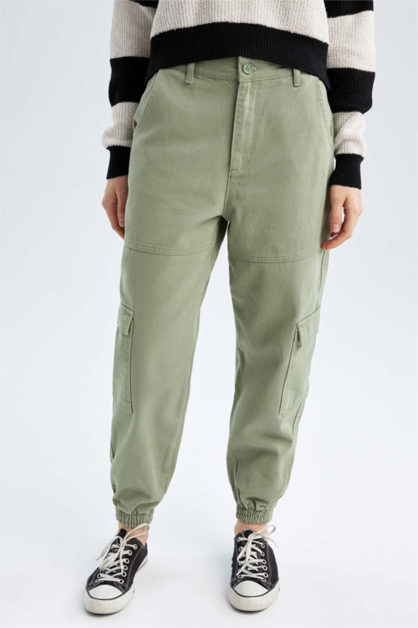 Woman Mint Cargo Jogger With Cargo Pocket Gabardine Trousers