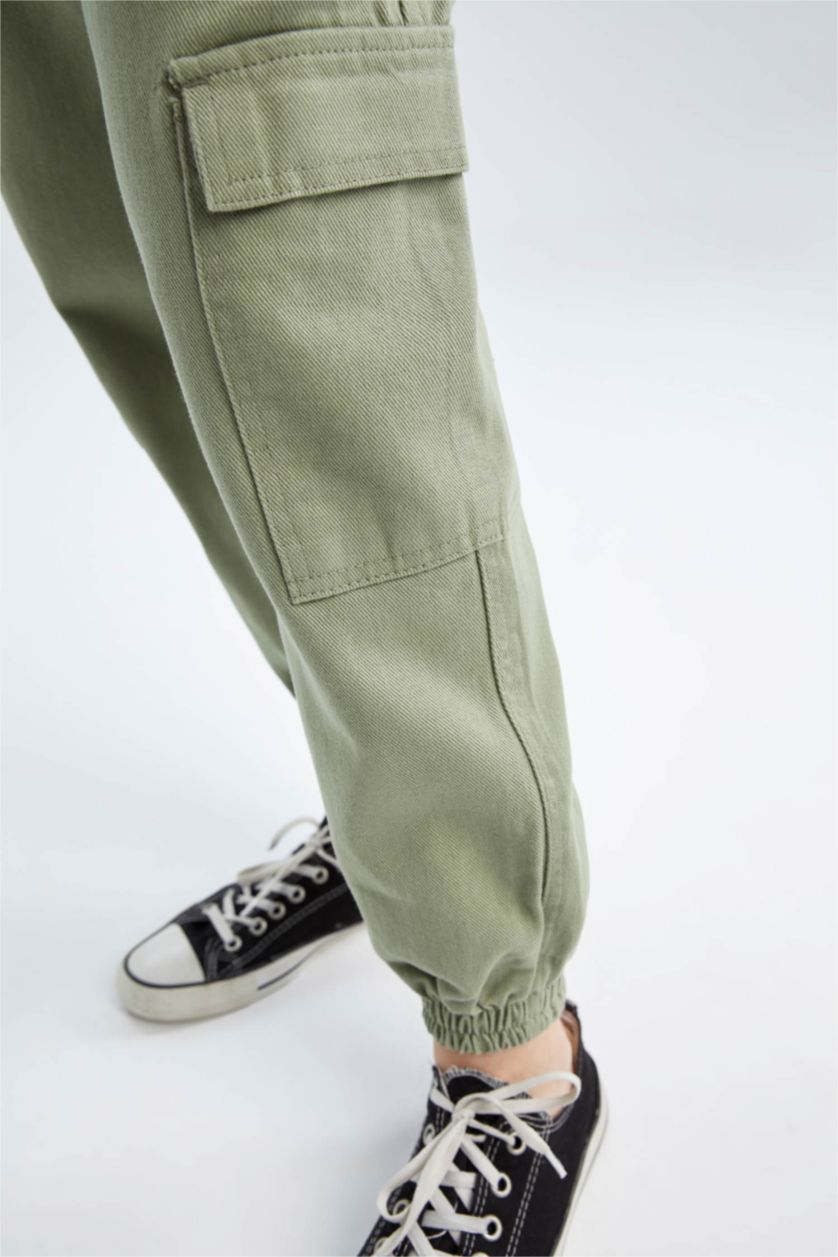 Woman Mint Cargo Jogger With Cargo Pocket Gabardine Trousers