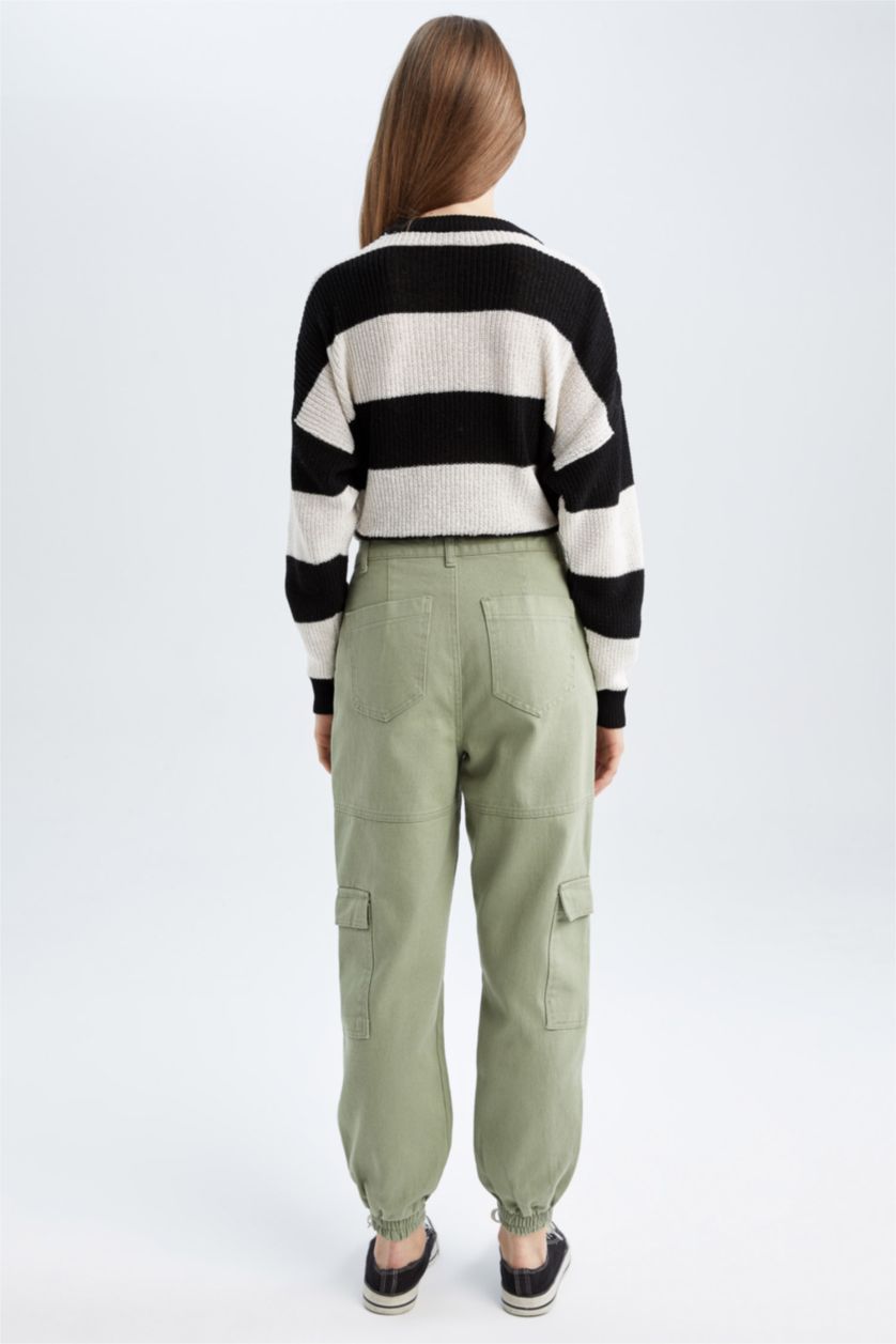 Woman Mint Cargo Jogger With Cargo Pocket Gabardine Trousers