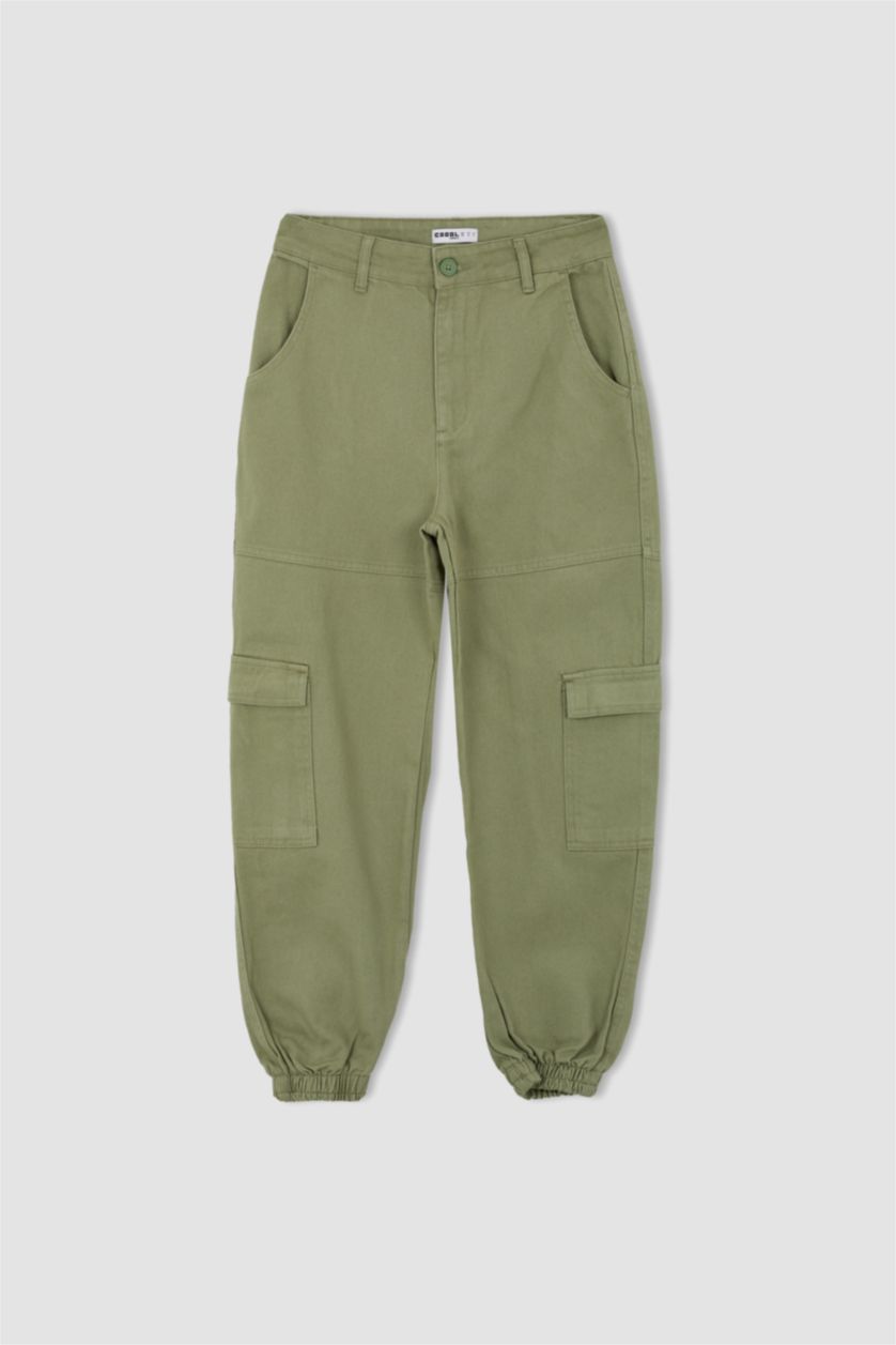 Woman Mint Cargo Jogger With Cargo Pocket Gabardine Trousers