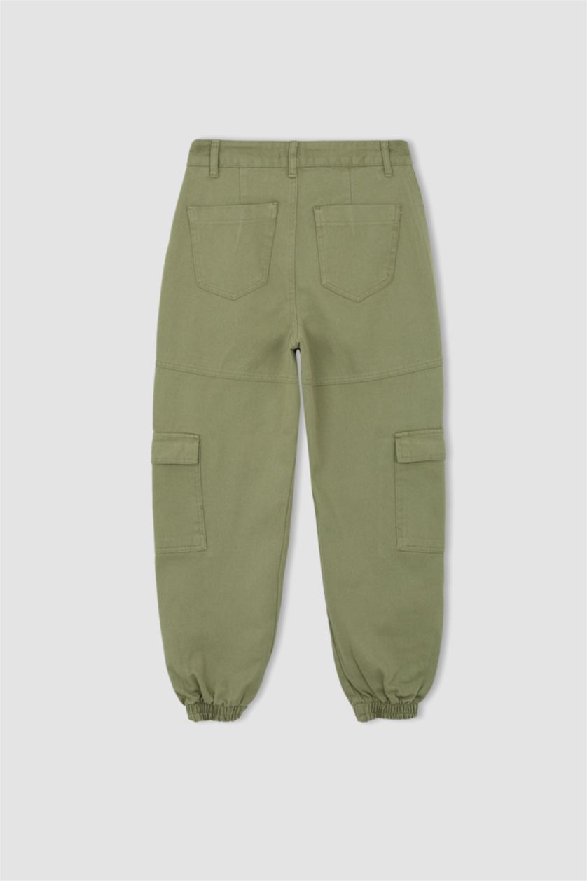 Woman Mint Cargo Jogger With Cargo Pocket Gabardine Trousers