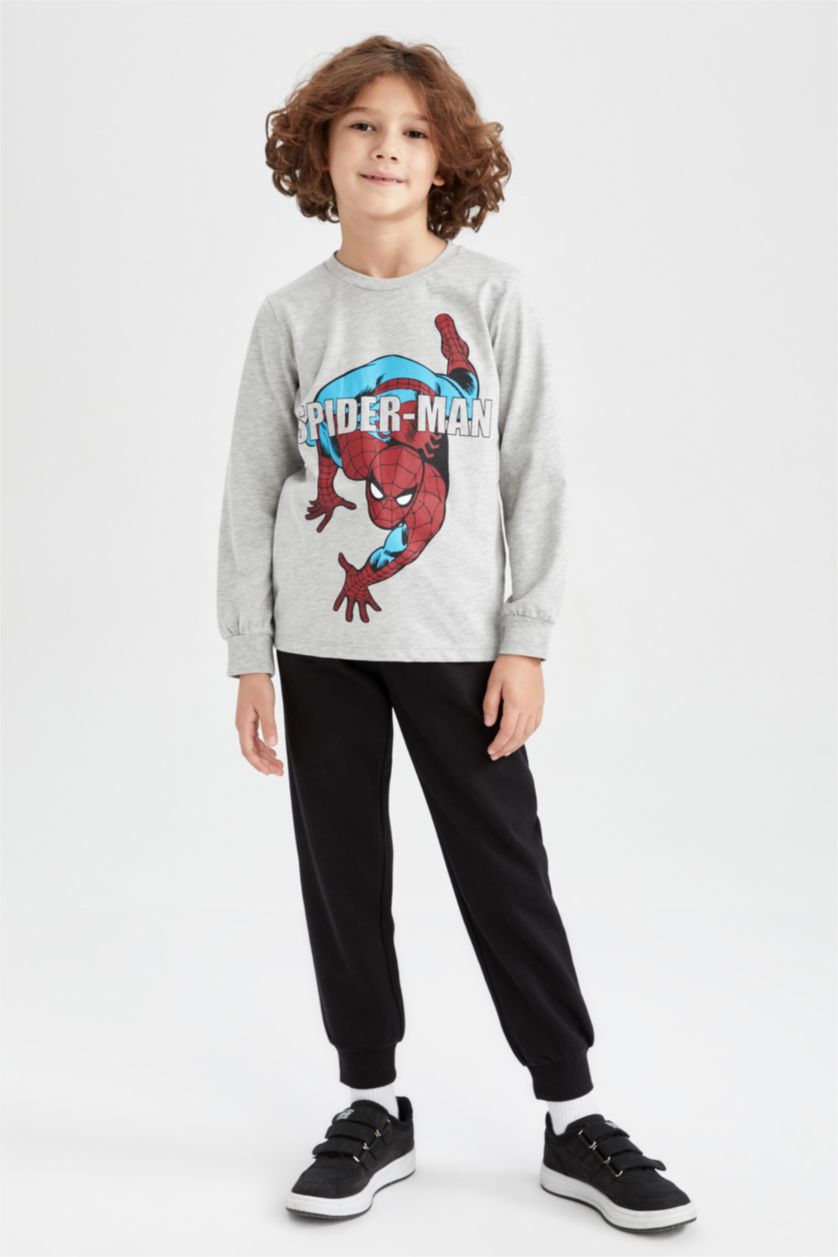 BOYS & TEENS Grey Melange تيشيرت كم طويل قصة عادية