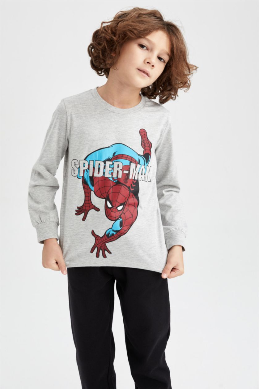 BOYS & TEENS Grey Melange تيشيرت كم طويل قصة عادية