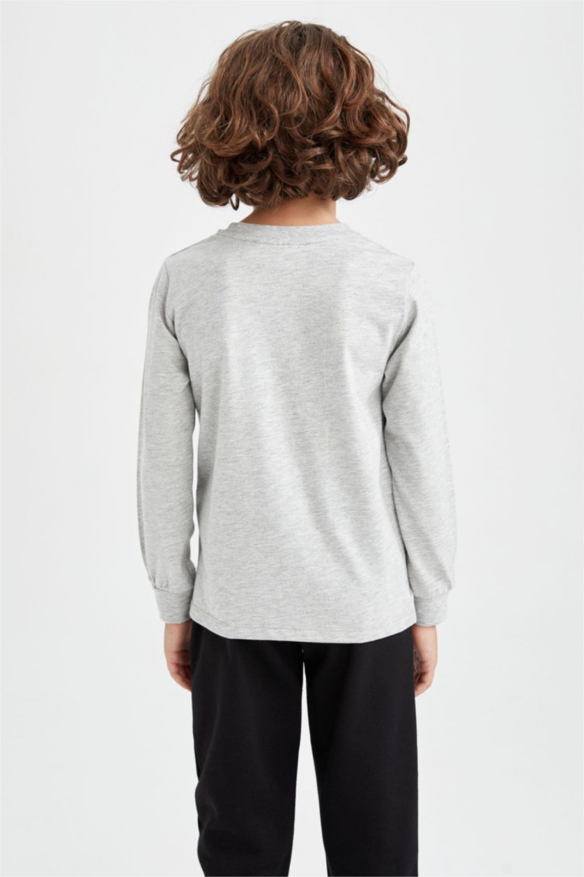 BOYS & TEENS Grey Melange تيشيرت كم طويل قصة عادية