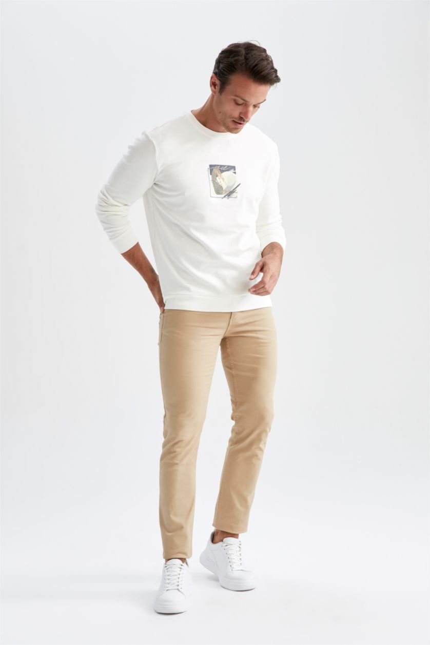 HOMME Blanc Sweat Col Rond Coupe Moderne