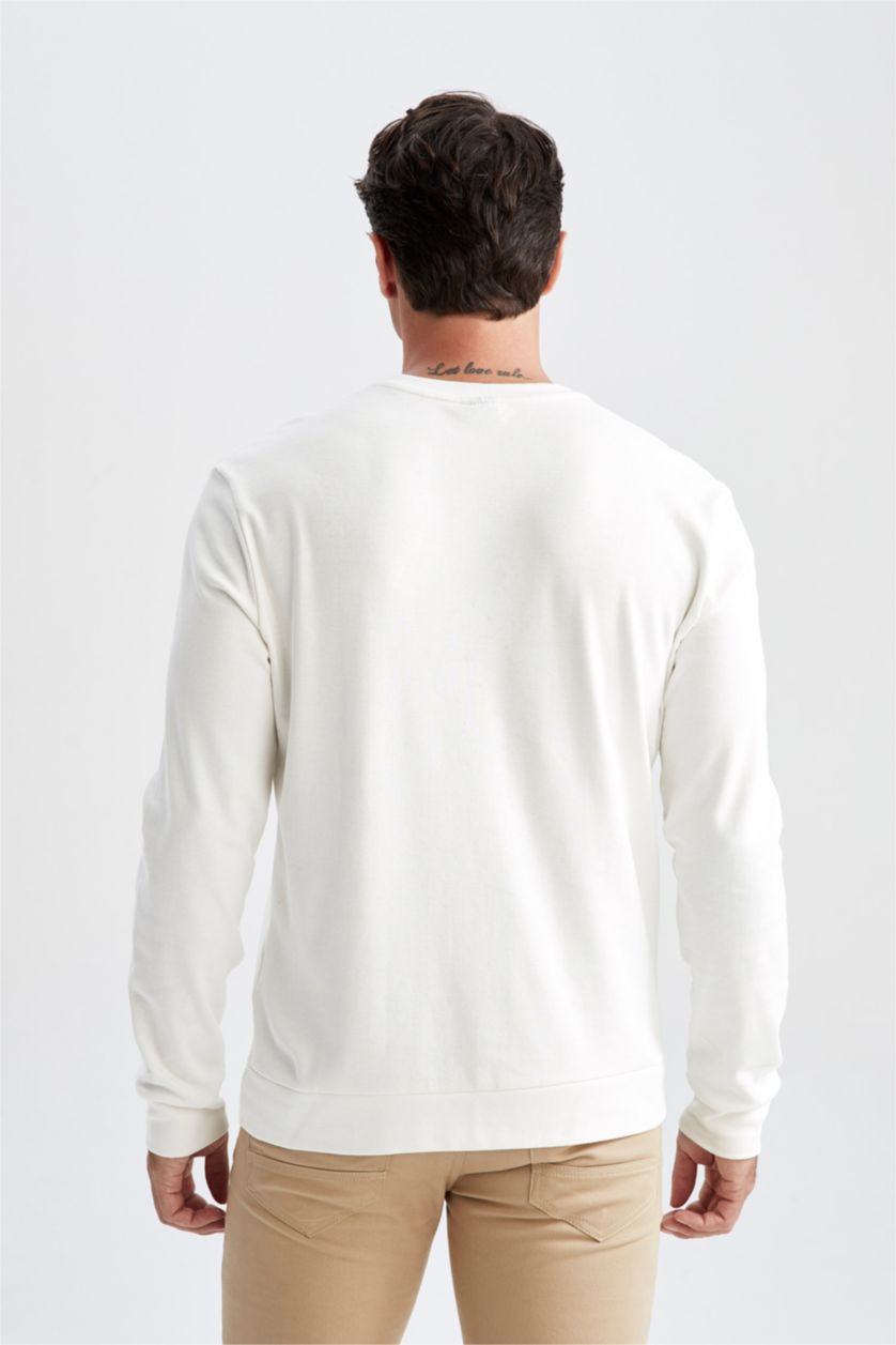 HOMME Blanc Sweat Col Rond Coupe Moderne