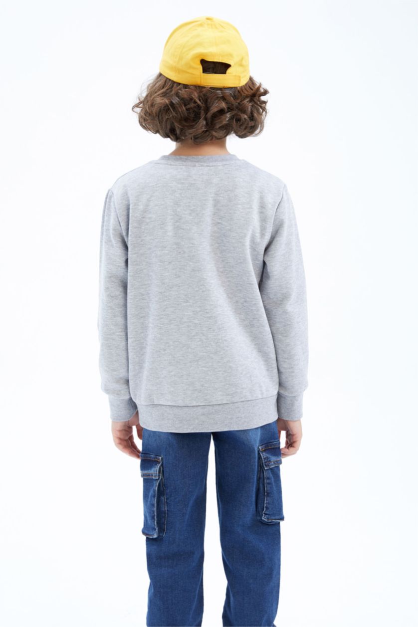 أولاد ميلانج رمادي فاتح سويت شيرت ولادي بياقة مستديرة من باتمان