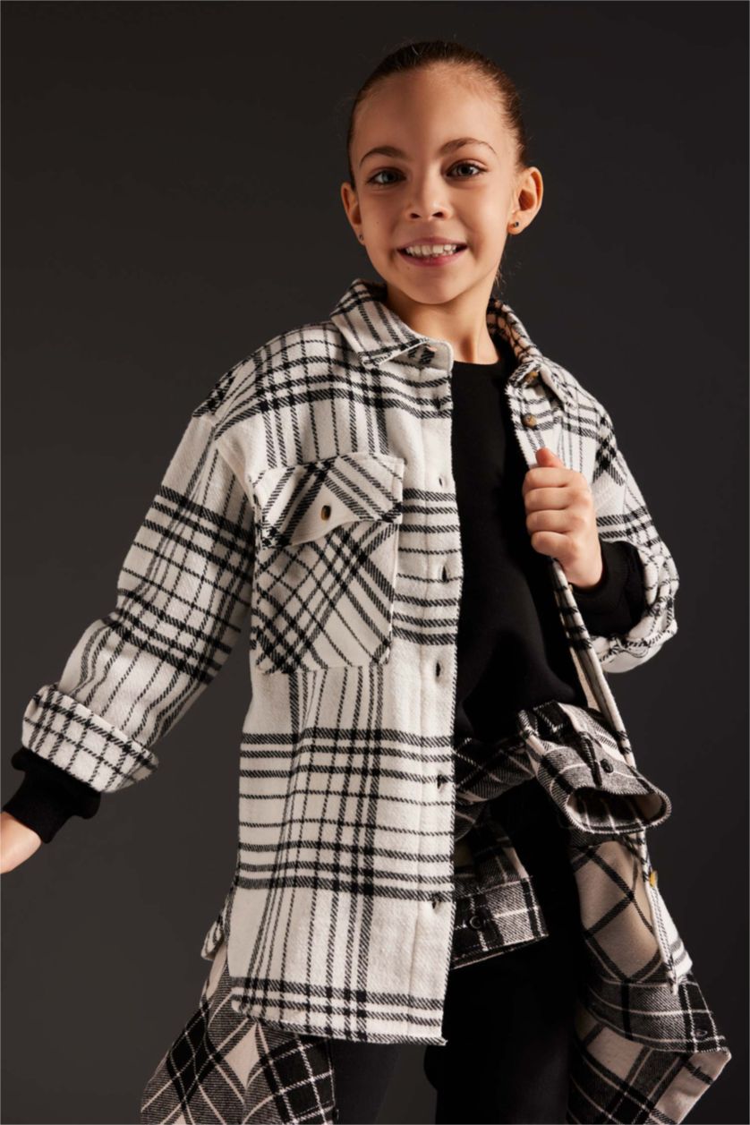 GIRLS & TEENS Black Girls Flannel Reversible Long Sleeve Shirt