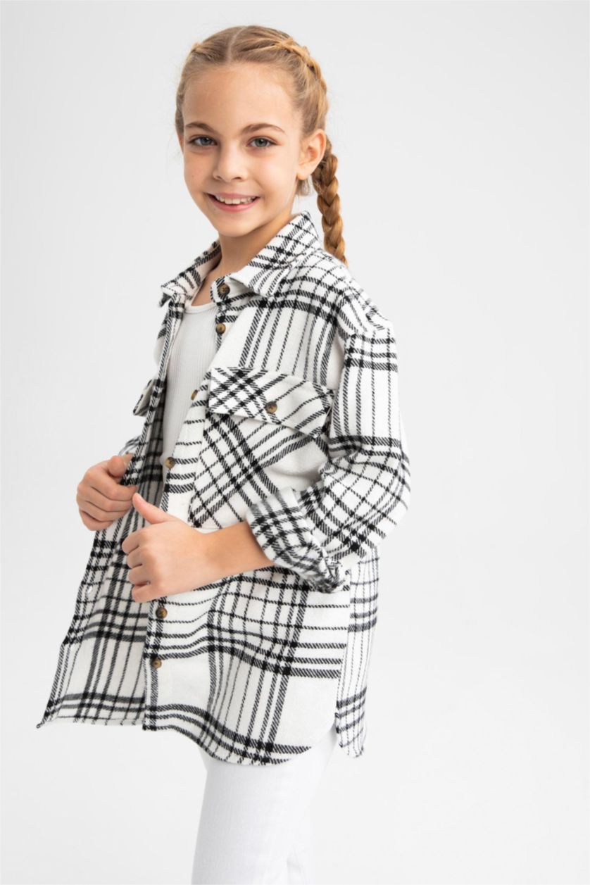 GIRLS & TEENS Black Girls Flannel Reversible Long Sleeve Shirt