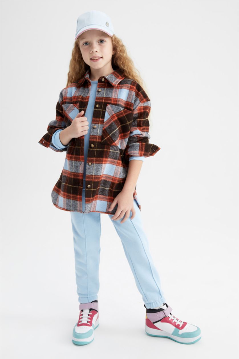 بناتي بني قميص كم طويل فلانيل