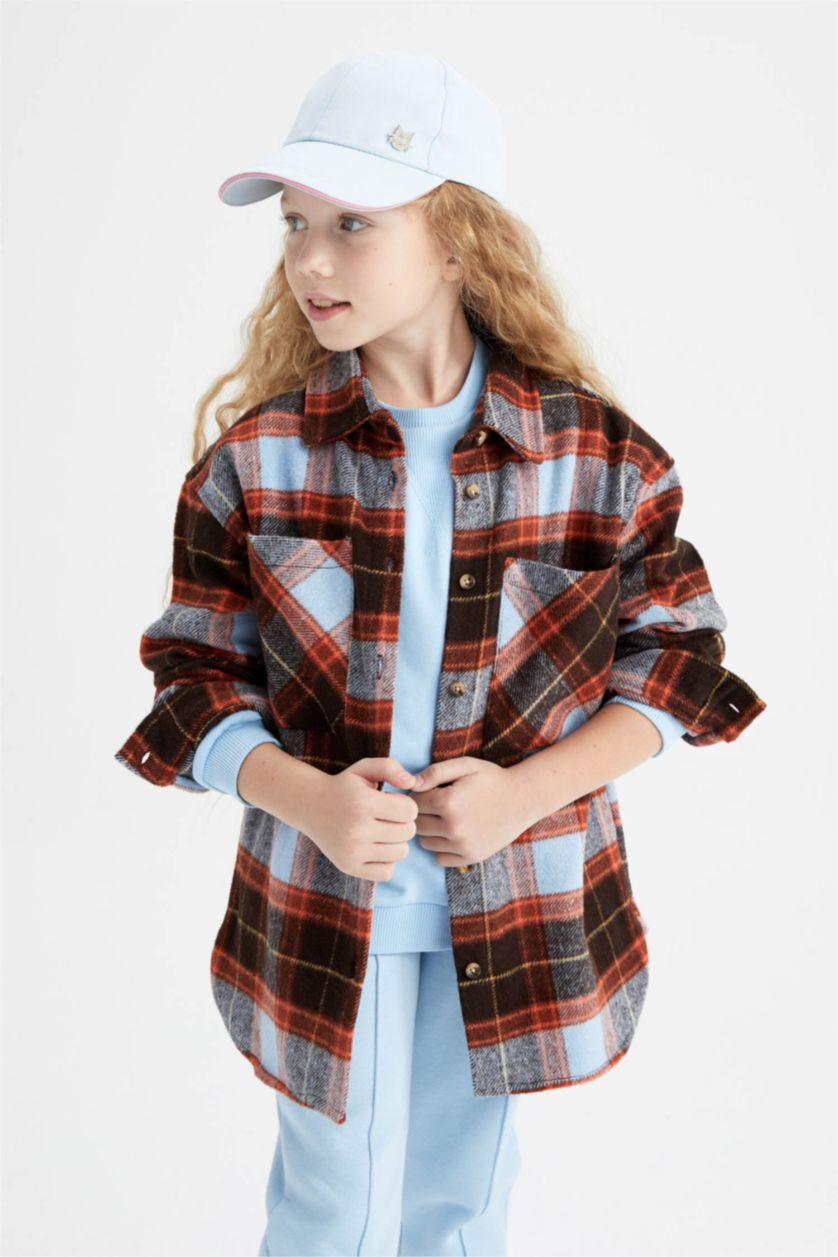 بناتي بني قميص كم طويل فلانيل