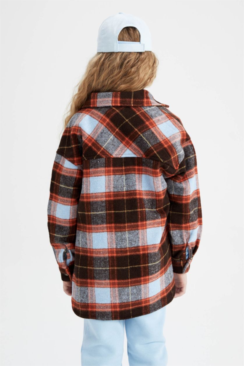 بناتي بني قميص كم طويل فلانيل