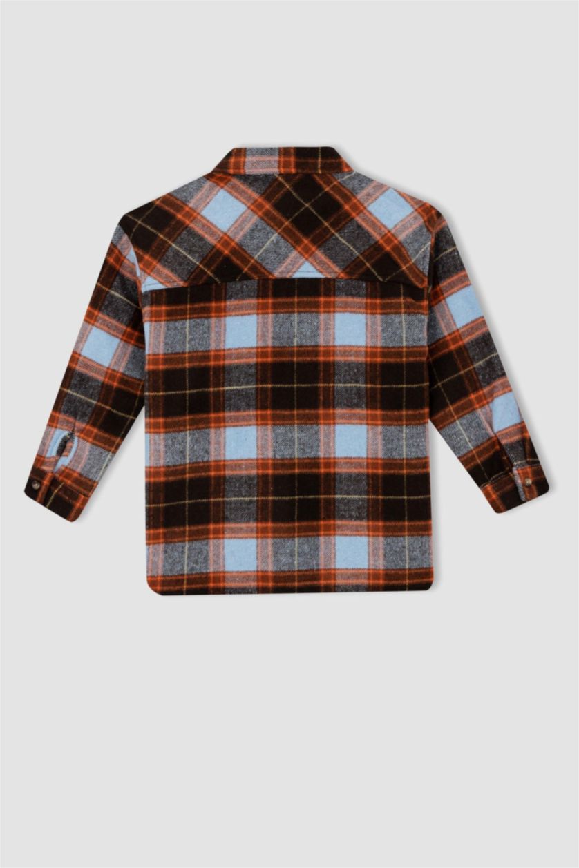 بناتي بني قميص كم طويل فلانيل