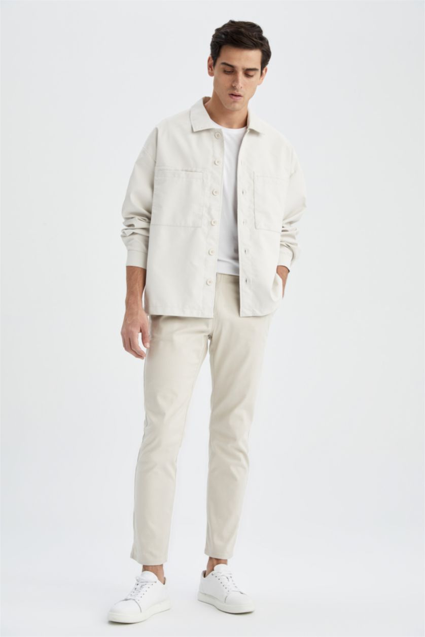 MAN Sand Oversize Fit Shirt Collar Faux Leather Coat