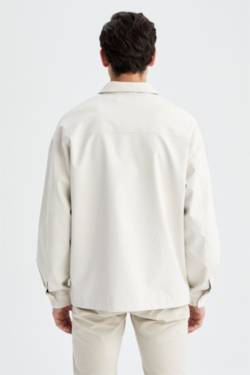 MAN Sand Oversize Fit Shirt Collar Faux Leather Coat