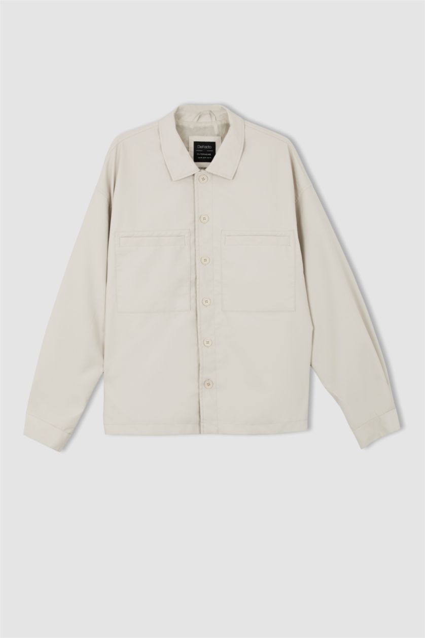 MAN Sand Oversize Fit Shirt Collar Faux Leather Coat