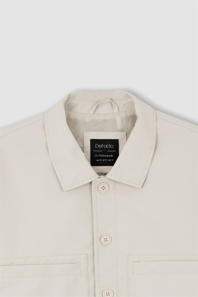 MAN Sand Oversize Fit Shirt Collar Faux Leather Coat