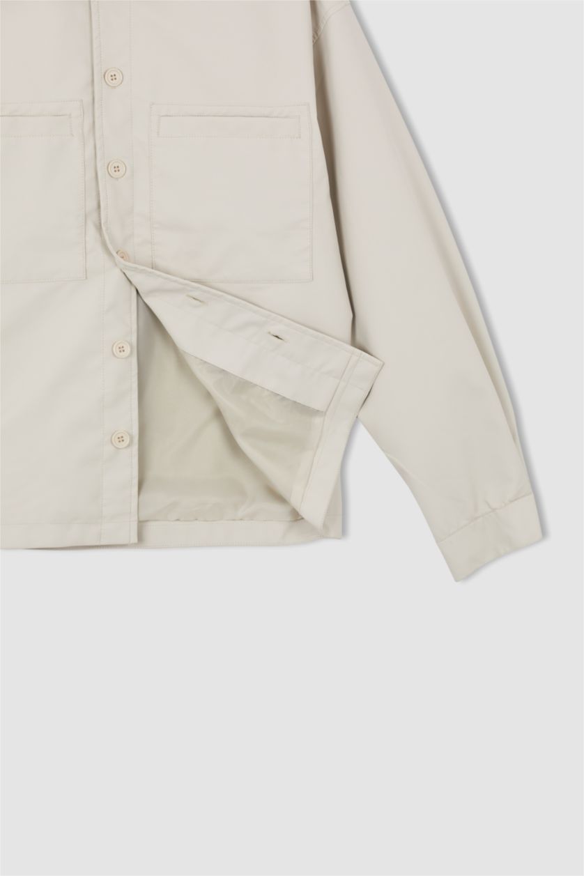 MAN Sand Oversize Fit Shirt Collar Faux Leather Coat