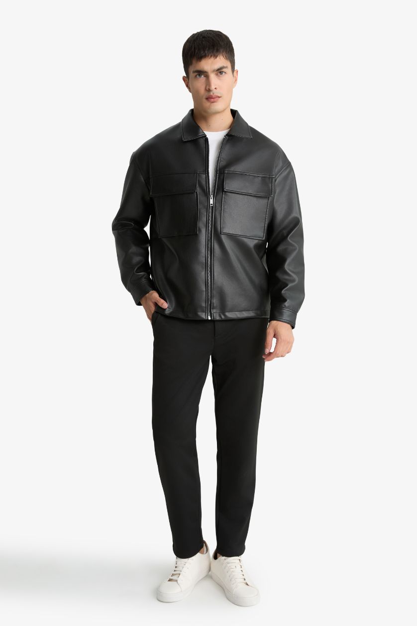 MAN Black Oversize Fit Shirt Collar Waterproof Jacket