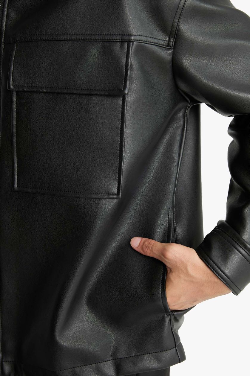 MAN Black Oversize Fit Shirt Collar Waterproof Jacket