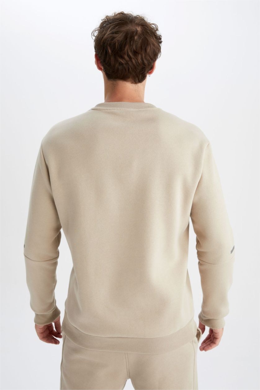 MAN Beige DeFactoFit Standard Fit Crew Neck Sweatshirt