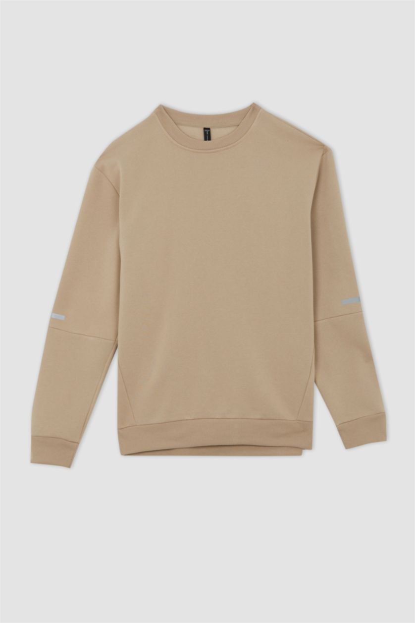 MAN Beige DeFactoFit Standard Fit Crew Neck Sweatshirt