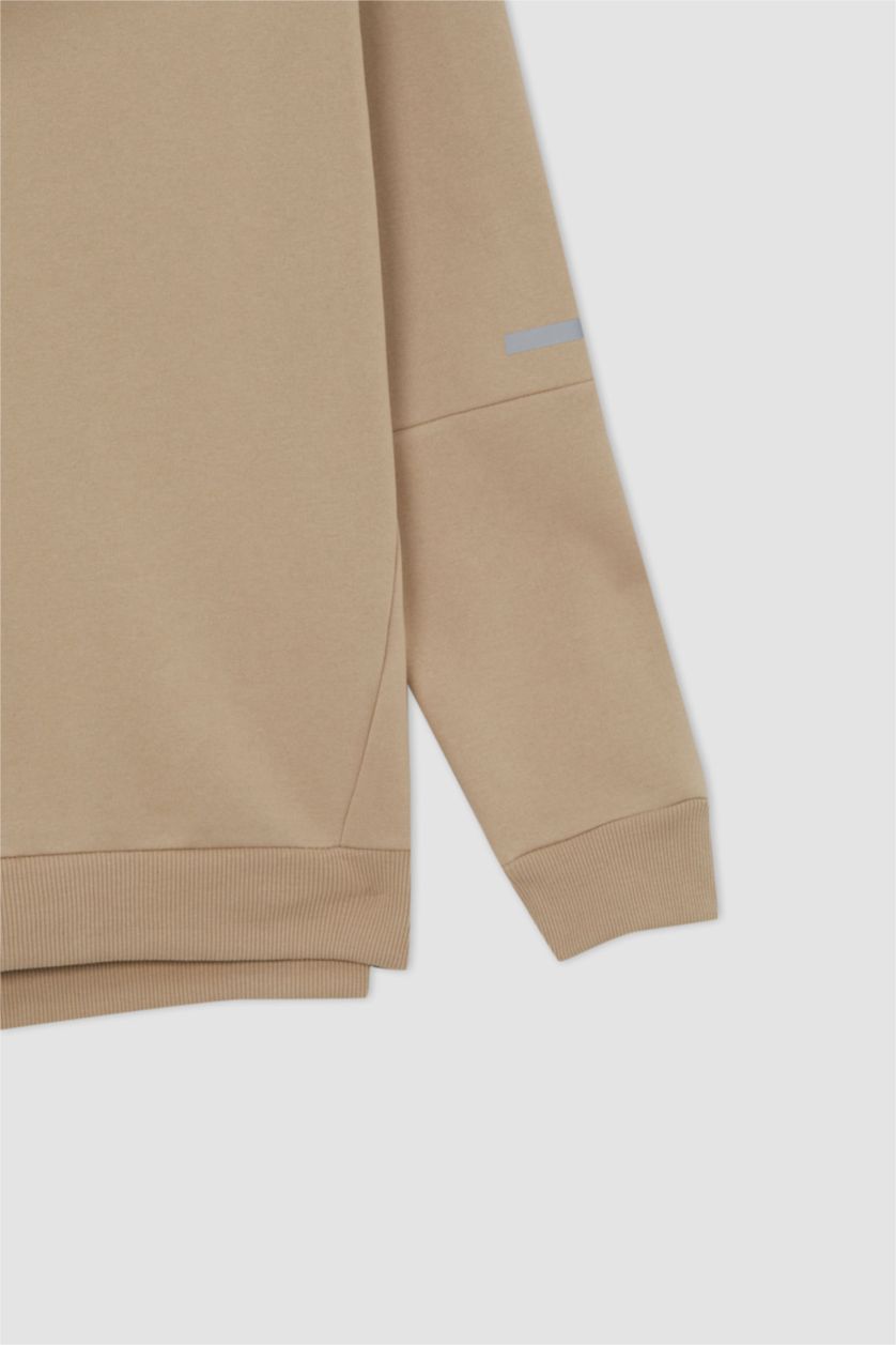 MAN Beige DeFactoFit Standard Fit Crew Neck Sweatshirt