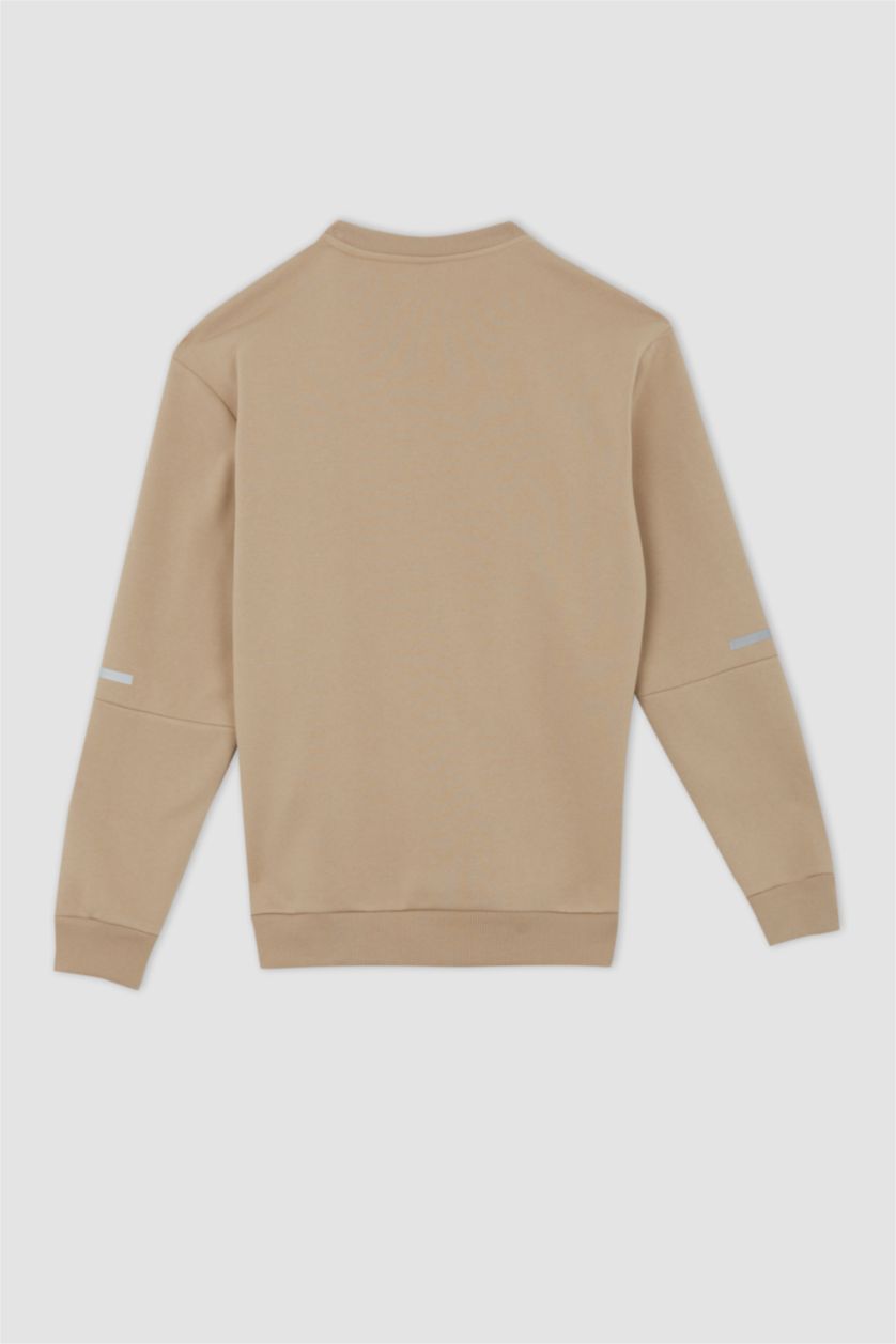 MAN Beige DeFactoFit Standard Fit Crew Neck Sweatshirt