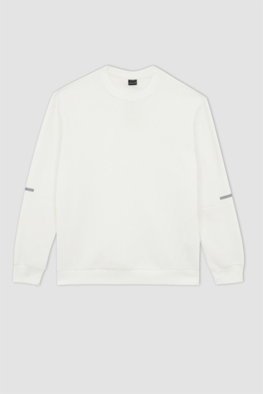 Man Ecru Defacto Fit Standard Fit Crew Neck Sweatshirt