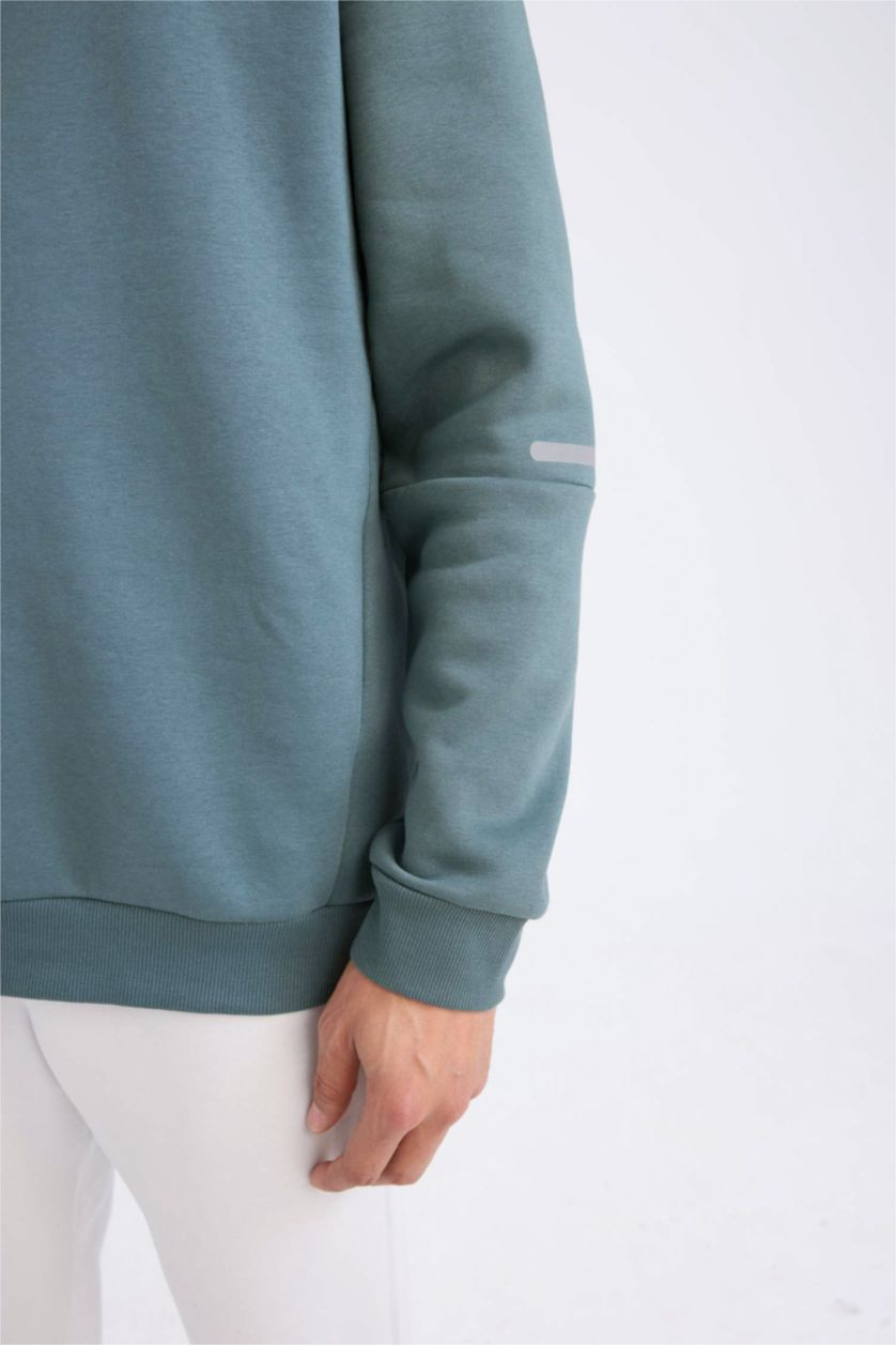 MAN Green DeFactoFit Standard Fit Crew Neck Sweatshirt