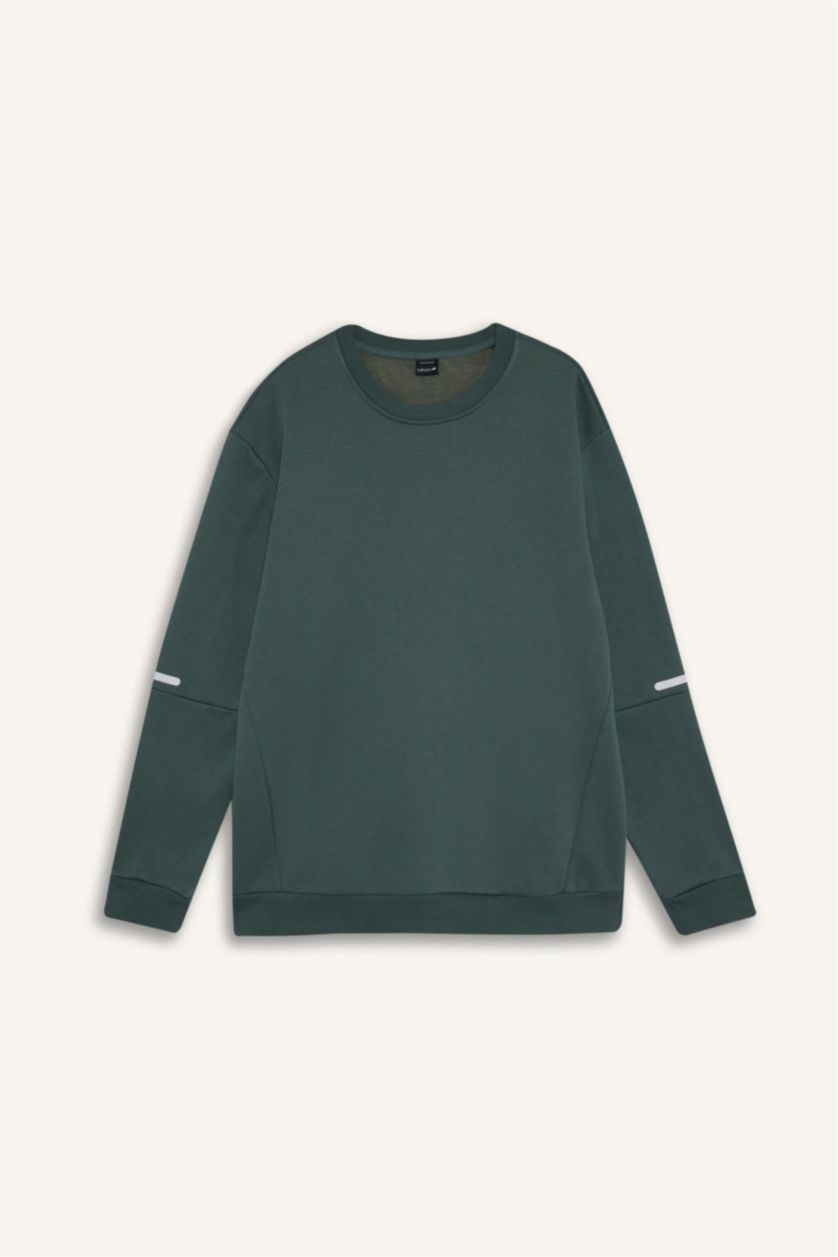 MAN Green DeFactoFit Standard Fit Crew Neck Sweatshirt