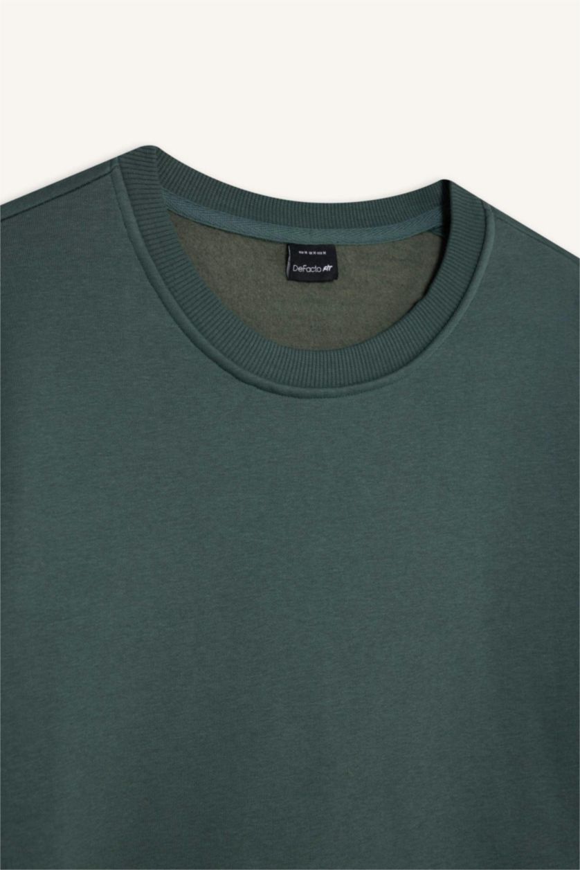 MAN Green DeFactoFit Standard Fit Crew Neck Sweatshirt