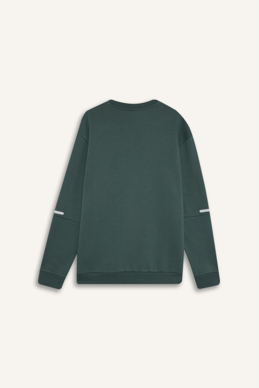 MAN Green DeFactoFit Standard Fit Crew Neck Sweatshirt