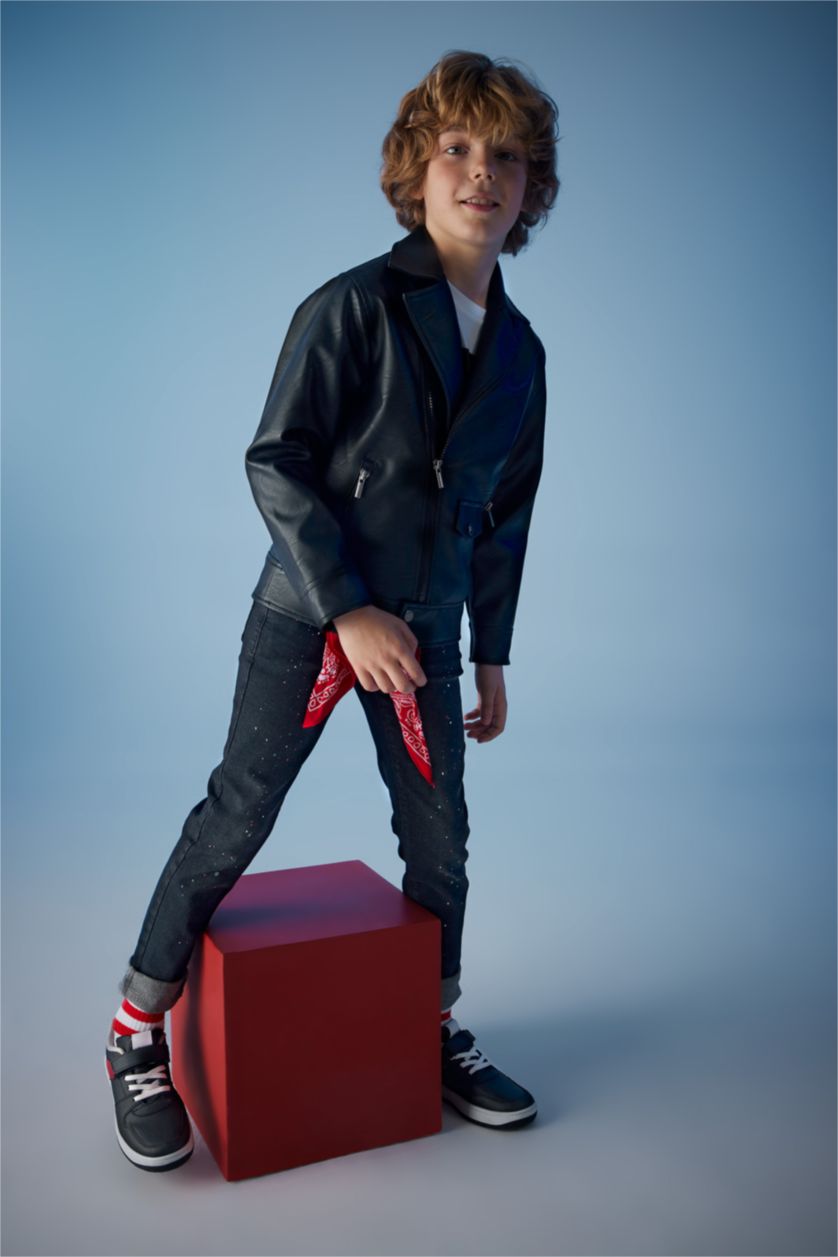 BOYS & TEENS Black Boy Waterproof Faux Leather Jacket