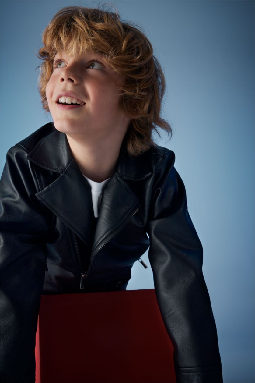 BOYS & TEENS Black Boy Waterproof Faux Leather Jacket