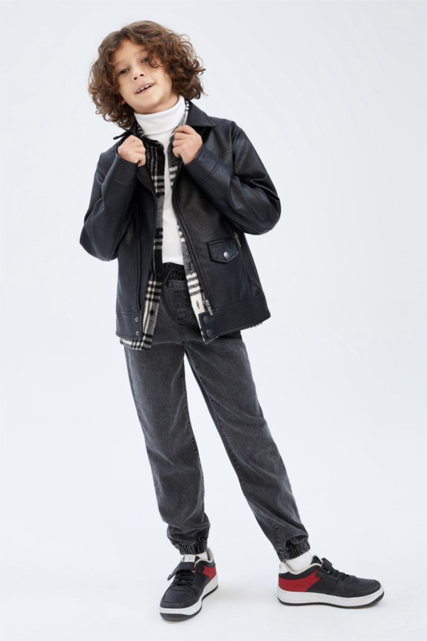 BOYS & TEENS Black Boy Waterproof Faux Leather Jacket