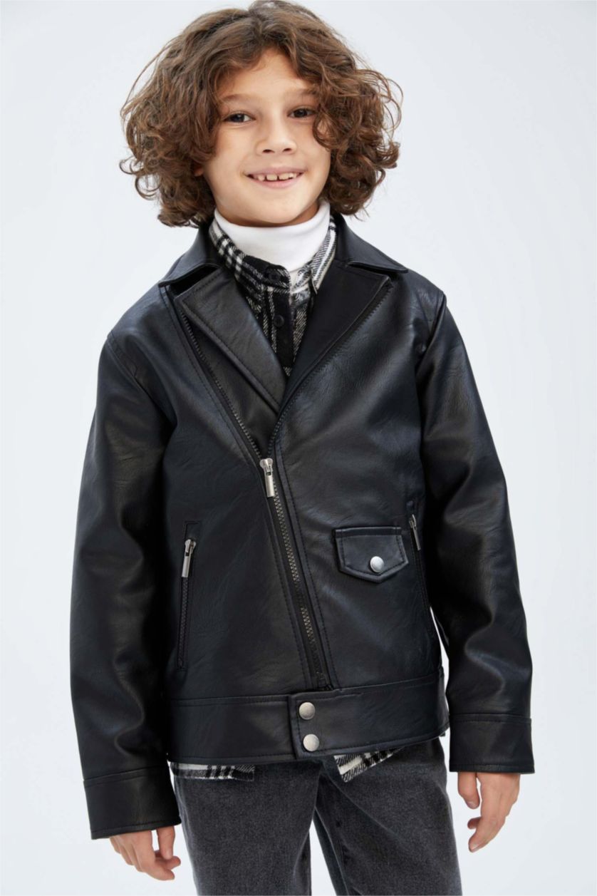 BOYS & TEENS Black Boy Waterproof Faux Leather Jacket