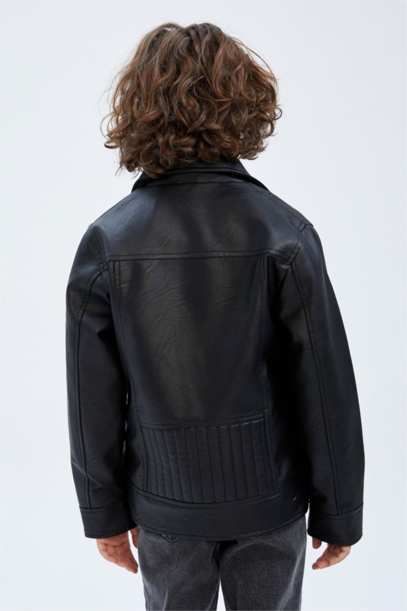 BOYS & TEENS Black Boy Waterproof Faux Leather Jacket