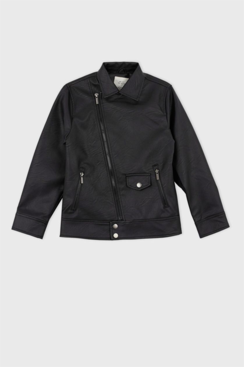 BOYS & TEENS Black Boy Waterproof Faux Leather Jacket